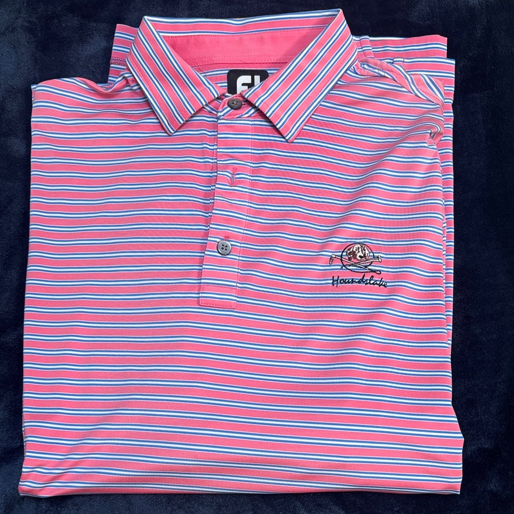 FootJoy Pink and Blue Striped Polo Shirt